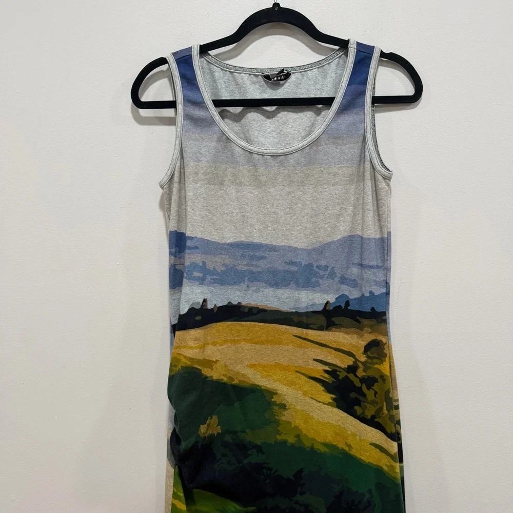 The Kit Scenic Print Ruched Bodycon Midi Dress Medium